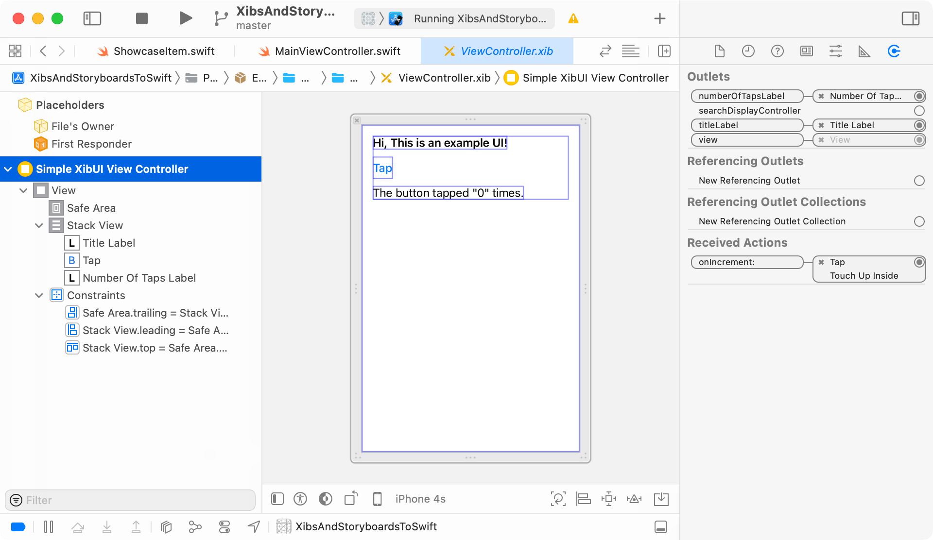 The structure of the simple Xib file with UIViewController.